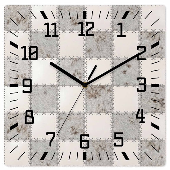 Wall Clock Grey Marble Tiles Operated Square Clocks Wooden Silent Non-Ticking Wallclock 10 Inch Luxury Patchwork Checkerboard Wood Wall Clock for Living Room Bedroom Office Shool Home Decor