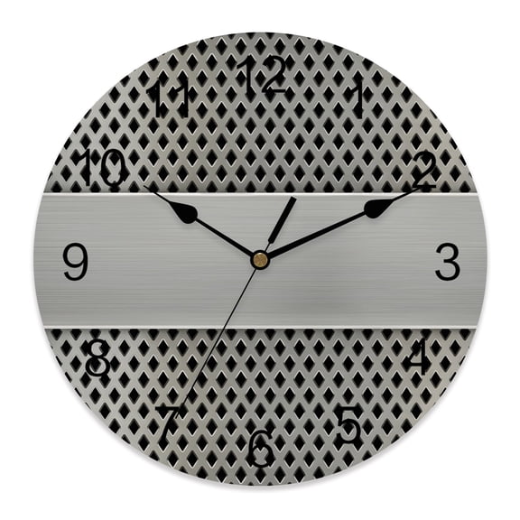 Wall Clock Grey Metal Hole Clocks PVC Silent Non-Ticking Battery Operated Decorative Copper Industrial Steel Net Eye Round Clock for Home Living Room Kitchen Bedroom Office School Wall Decor 10 Inch