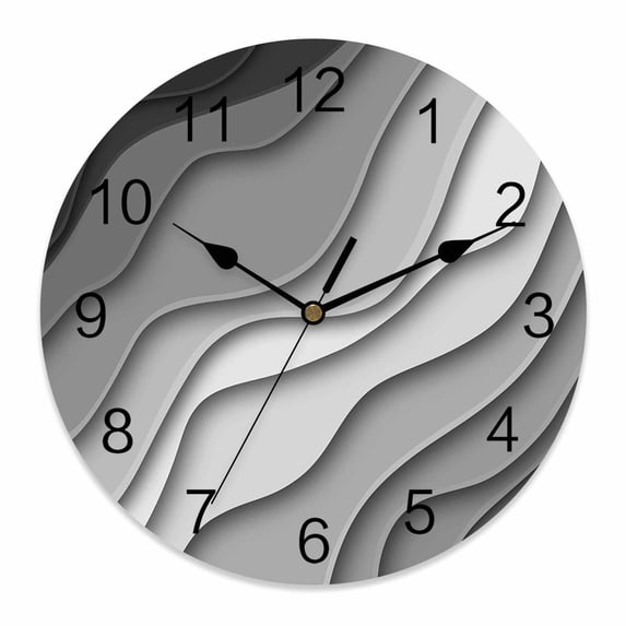 Wall Clock Grey Modern Geometric Clocks PVC Silent Non-Ticking Battery Operated Decorative Gray Abstract Beach Round Clock for Home Living Room Kitchen Bedroom Office School Wall Decor 10 Inch