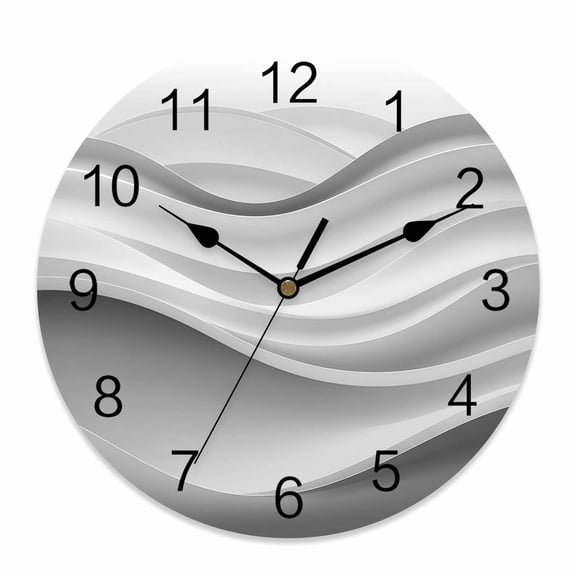 Wall Clock Grey Ocean Waves Clocks PVC Silent Non-Ticking Battery Operated Decorative OmbreAbstract Art Stripes Round Clock for Home Living Room Kitchen Bedroom Office School Wall Decor 10 Inch