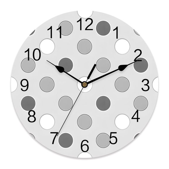 Wall Clock Grey Polka Dots Clocks PVC Silent Non-Ticking Battery Operated Decorative Funny Circles Spots Round Clock for Home Living Room Kitchen Bedroom Office School Wall Decor 10 Inch