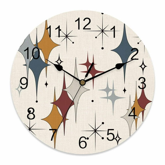 Wall Clock Grey Red Yellow Diamond Clocks PVC Silent Non-Ticking Battery Operated Decorative Modern Geometric Mid Century Linen Round Clock for Home Living Room Kitchen Bedroom Wall Decor 10 Inch