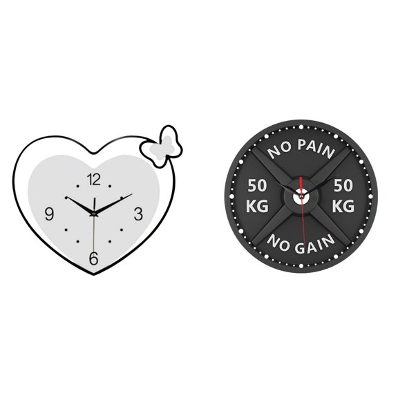Wall Clock Gym Heart Shape Acrylic Non Ticking Quiet Sweep for Bodybuilding Workout Study Room Office