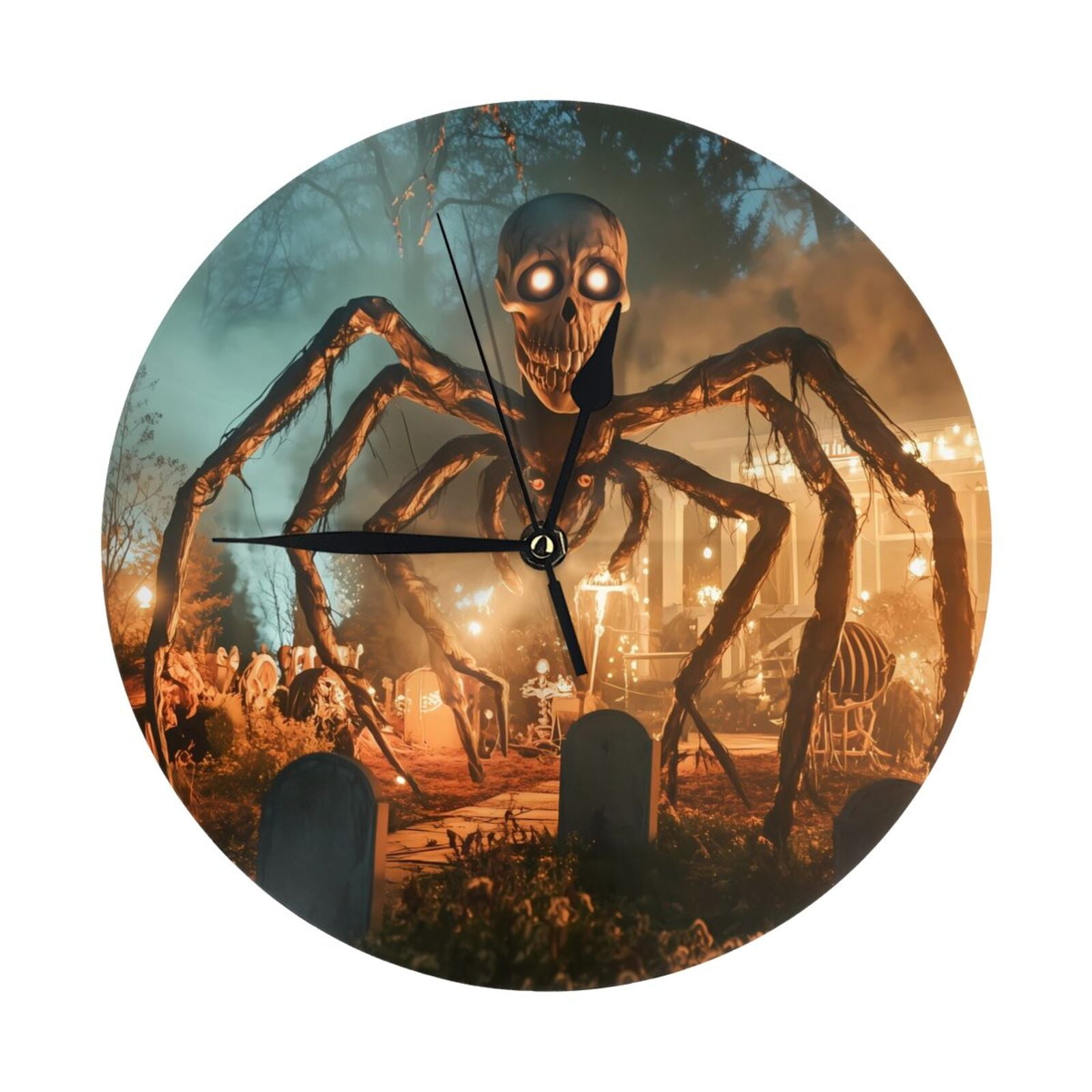 Wall Clock - Halloween Spider Skull Monster 9.8 Inch Silent Non Ticking ...