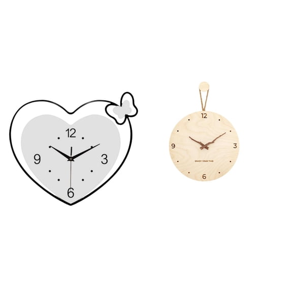 Wall Clock Hanging Timepiece Heart Design Acrylic Wood Silent Function ...