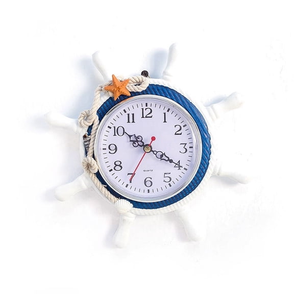Wall Clock Hanging Timepiece, Household Decor Clock, Vintage Nautical Pattern to Upgrade Interior Style, Mediterranean Stylish Ornament for Indoor Wall Use