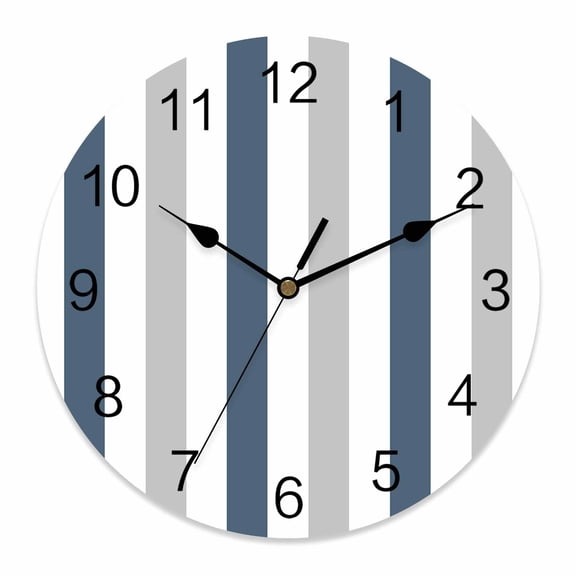Wall Clock Haze Blue Grey Stripes Clocks PVC Silent Non-Ticking Battery Operated Decorative Contrast Striped Round Clock for Home Living Room Kitchen Bedroom Office School Wall Decor 10 Inch
