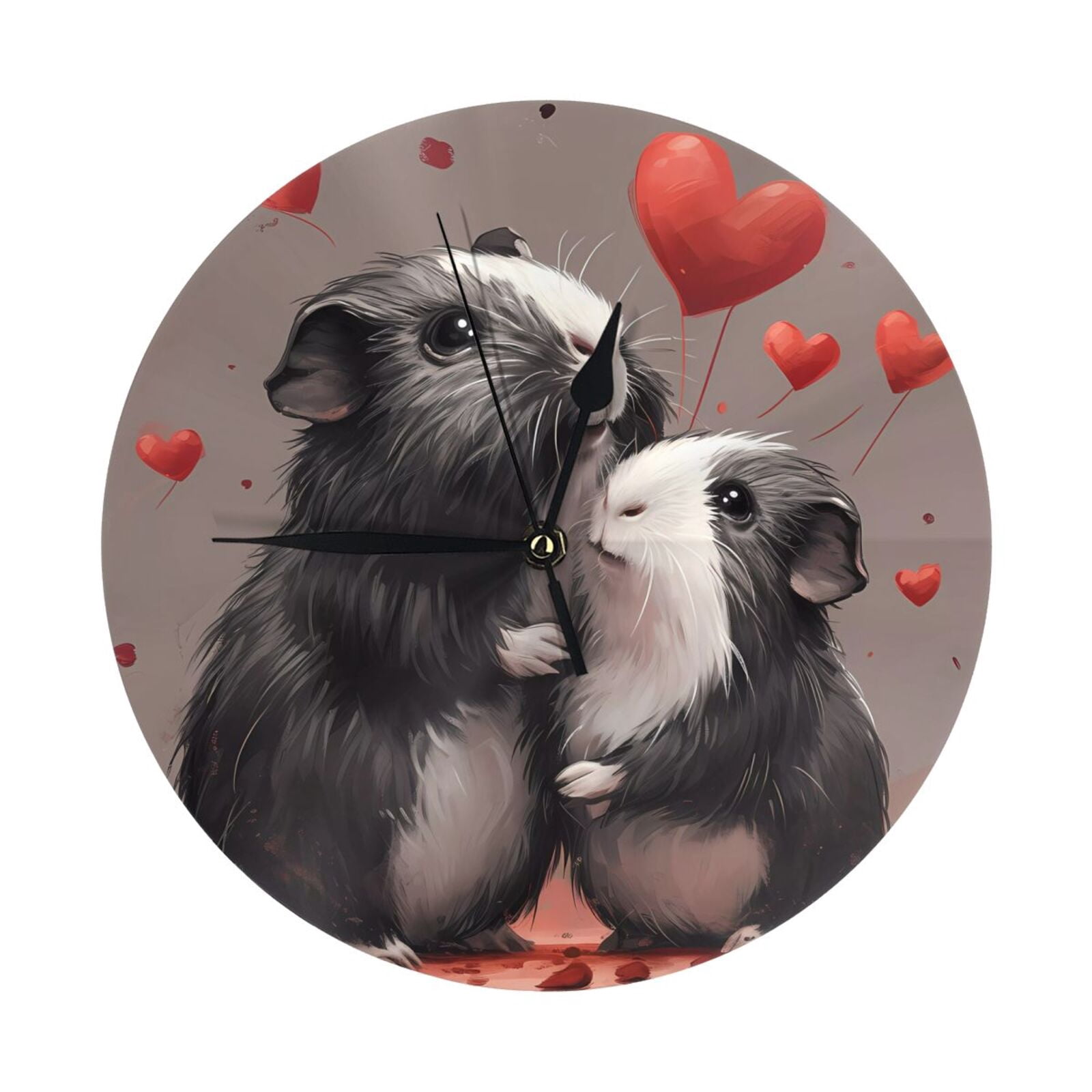 Wall Clock, Heart Guinea Pig Couple Wall Clocks Battery Operated Silent ...