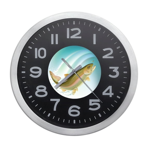 Wall Clock Home Decor or for a Patio/RV/Game Room 10" Round Silver Edge with a Black Face Featuring Your Choice of an Animal Themed Vinyl Decal - FREE Battery Included (Colorful Fish)