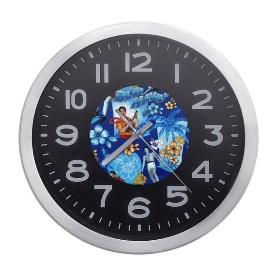Wall Clock Home Decor or for a Patio/RV/Game Room 10" Round Silver Edge with a Black Face Featuring Your Choice of a Music Themed Vinyl Decal - FREE Battery Included (Elvis Ukulele Photos)