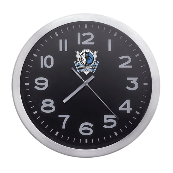 Wall Clock Home Decor or for a Patio/RV/Game Room 10" Round Silver Edge with a Black Face Featuring Your Choice of a Sports Theme Team Logo Vinyl Decal - FREE Battery Included (Mavericks)
