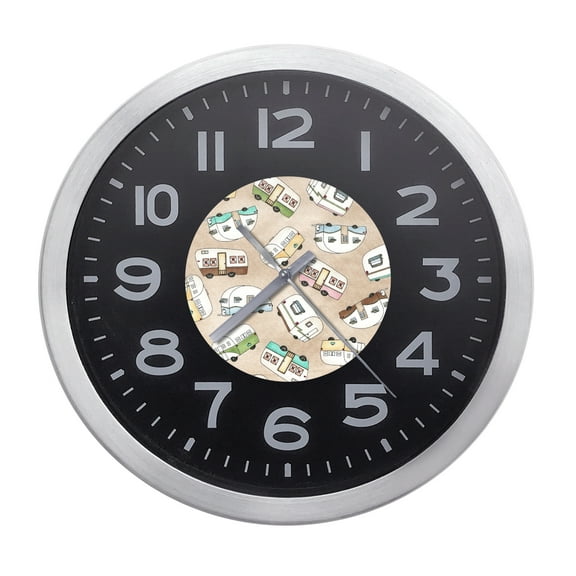 Wall Clock Home Decor or for a Patio/RV/Game Room 10" Round Silver Edge with a Black Face Featuring Your Choice of a Travel Themed Vinyl Decal - FREE Battery Included (Route 66 Tan Map)