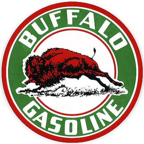 Wall Clock Home Decor or for a Patio/RV/Game Room 10" Round Silver Edge with a Black Face Featuring Your Choice of a Vintage Gas Novelty Theme Vinyl Decal - FREE Battery Included (Buffalo Gas)