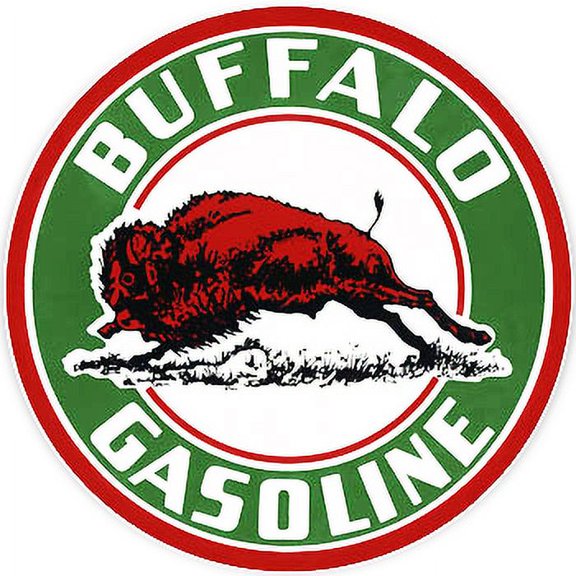 Wall Clock Home Decor or for a Patio/RV/Game Room 10" Round Silver Edge with a Black Face Featuring Your Choice of a Vintage Gas Novelty Theme Vinyl Decal - FREE Battery Included (Buffalo Gas)