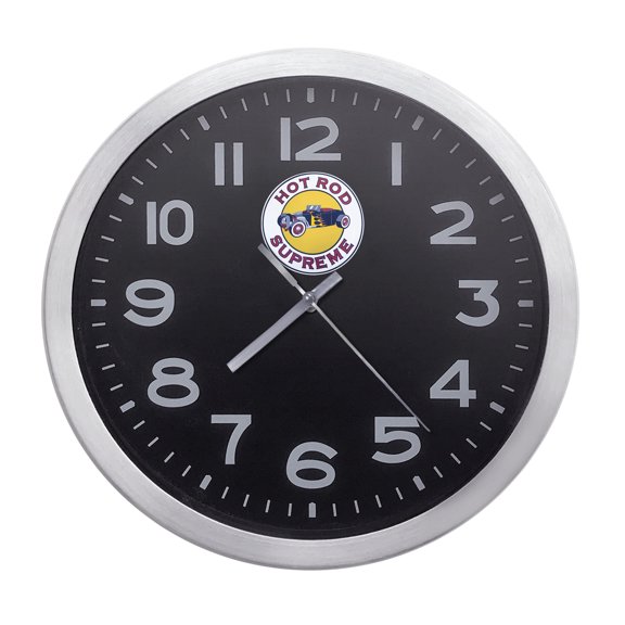 Wall Clock Home Decor or for a Patio/RV/Game Room 10" Round Silver Edge with a Black Face Featuring Your Choice of a Vintage Gas Novelty Theme Vinyl Decal - FREE Battery Included (Hot Rod Supreme)