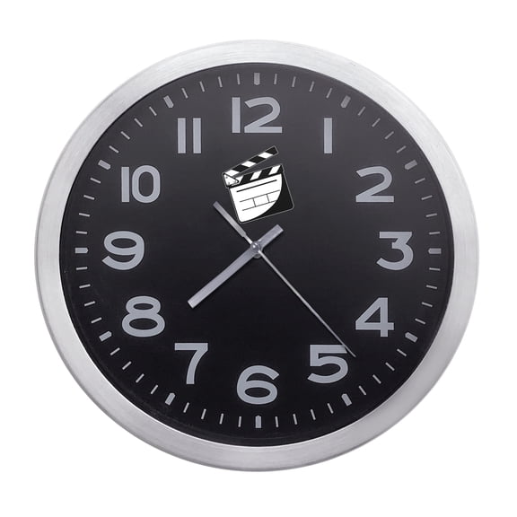 Wall Clock Home Decor or for a Patio/RV/Game Room 10" Round Silver Edge with a Black Face Featuring Your Choice of a Game Room Themed Vinyl Decal - FREE Battery Included (Movie Clapper)