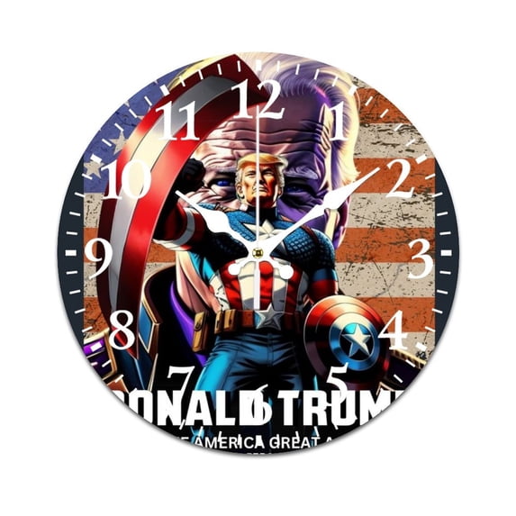 Wall Clock for Home Decoration, Captain America's Character Comic Funny Pattern Retro Mute Non-Ticking Classic Wall Clock Battery Powered Suitable for Home, Living Room, Kitchen, Office Decorations