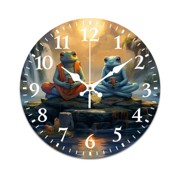 Wall Clock for Home Decoration, Comic Watercolor Frog Funny Pattern Retro Mute Non-Ticking Classic Wall Clock Battery Powered Suitable for Home, Living Room, Kitchen, Office Decorations