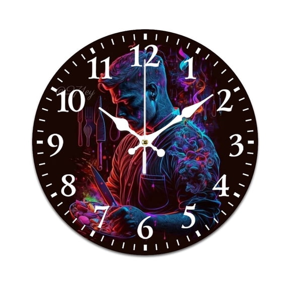 Wall Clock for Home Decoration, Digital Chef Art Interesting Pattern Retro Mute Non-Ticking Classic Wall Clock Battery Powered Suitable for Home, Living Room, Kitchen, Office Decorations