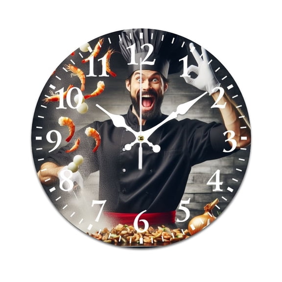 Wall Clock for Home Decoration, Humorous Chef Funny Pattern Retro Mute Non-Ticking Classic Wall Clock Battery Powered Suitable for Home, Living Room, Kitchen, Office Decorations