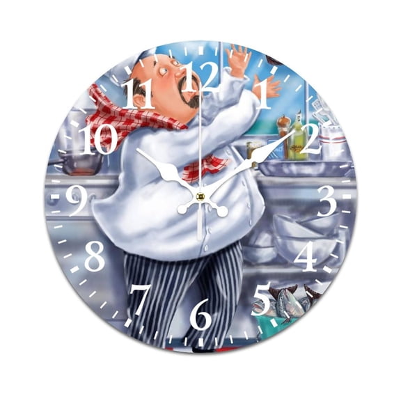 Wall Clock for Home Decoration, Humorous Chef and Gourmet Interesting Pattern Retro Mute Non-Ticking Classic Wall Clock Battery Powered Suitable for Home, Living Room, Kitchen, Office Decorations
