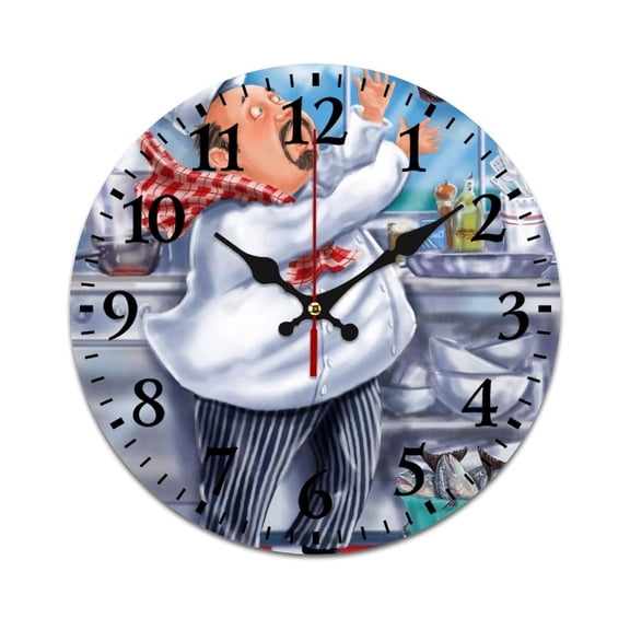 Wall Clock for Home Decoration, Humorous Chef and Gourmet Interesting Pattern Retro Mute Non-Ticking Classic Wall Clock Battery Powered Suitable for Home, Living Room, Kitchen, Office Decorations