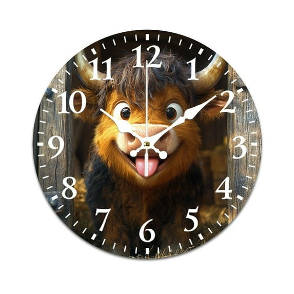 Wall Clock for Home Decoration, Naughty and Lovely Happy Cow Funny Pattern Retro Mute Non-Ticking Classic Wall Clock Battery Powered Suitable for Home, Living Room, Kitchen, Office Decorations