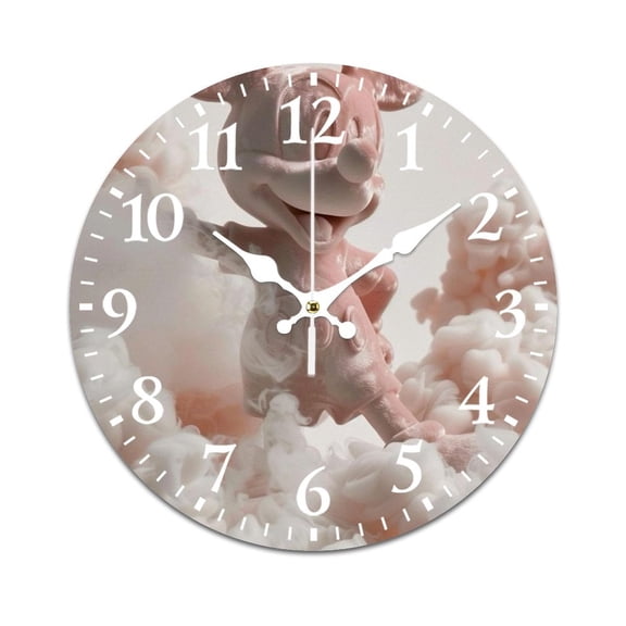 Wall Clock for Home Decoration, Pink Romantic Clouds Funny Pattern Retro Mute Non-Ticking Classic Wall Clock Battery Powered Suitable for Home, Living Room, Kitchen, Office Decorations