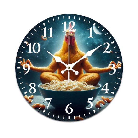Wall Clock for Home Decoration, Rooster Meditation Funny Pattern Retro Mute Non-Ticking Classic Wall Clock Battery Powered Suitable for Home, Living Room, Kitchen, Office Decorations