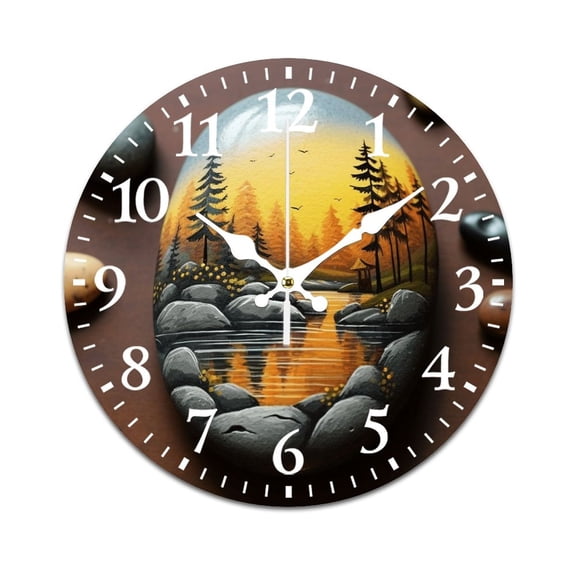 Wall Clock for Home Decoration, Stone Painting Interesting Pattern Retro Mute Non-Ticking Classic Wall Clock Battery Powered Suitable for Home, Living Room, Kitchen, Office Decorations