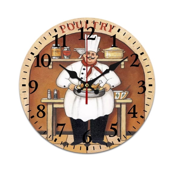 Wall Clock for Home Decoration, Vintage Chef Watercolor Funny Pattern Mute Non-Ticking Classic Wall Clock Battery Powered Suitable for Home, Living Room, Kitchen, Office Decorations