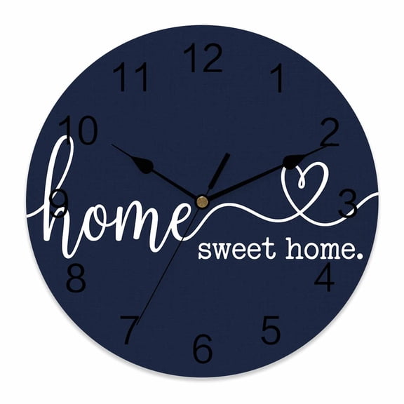 Wall Clock Home Sweet Home Clocks PVC Silent Non-Ticking Battery Operated Decorative Navy Blue Solid Color Round Clock for Home Living Room Kitchen Bedroom Office School Wall Decor 14 Inch
