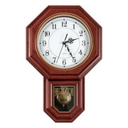 Wall Clock, Imitation Wood Plastic Regulator Clock with Pendulum, Rufous