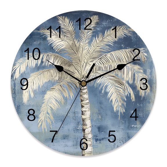 Wall Clock Indigo Palm Tree Clocks PVC Silent Non-Ticking Battery Operated Decorative Summer Tropical Jungle Round Clock for Home Living Room Kitchen Bedroom Office School Wall Decor 14 Inch