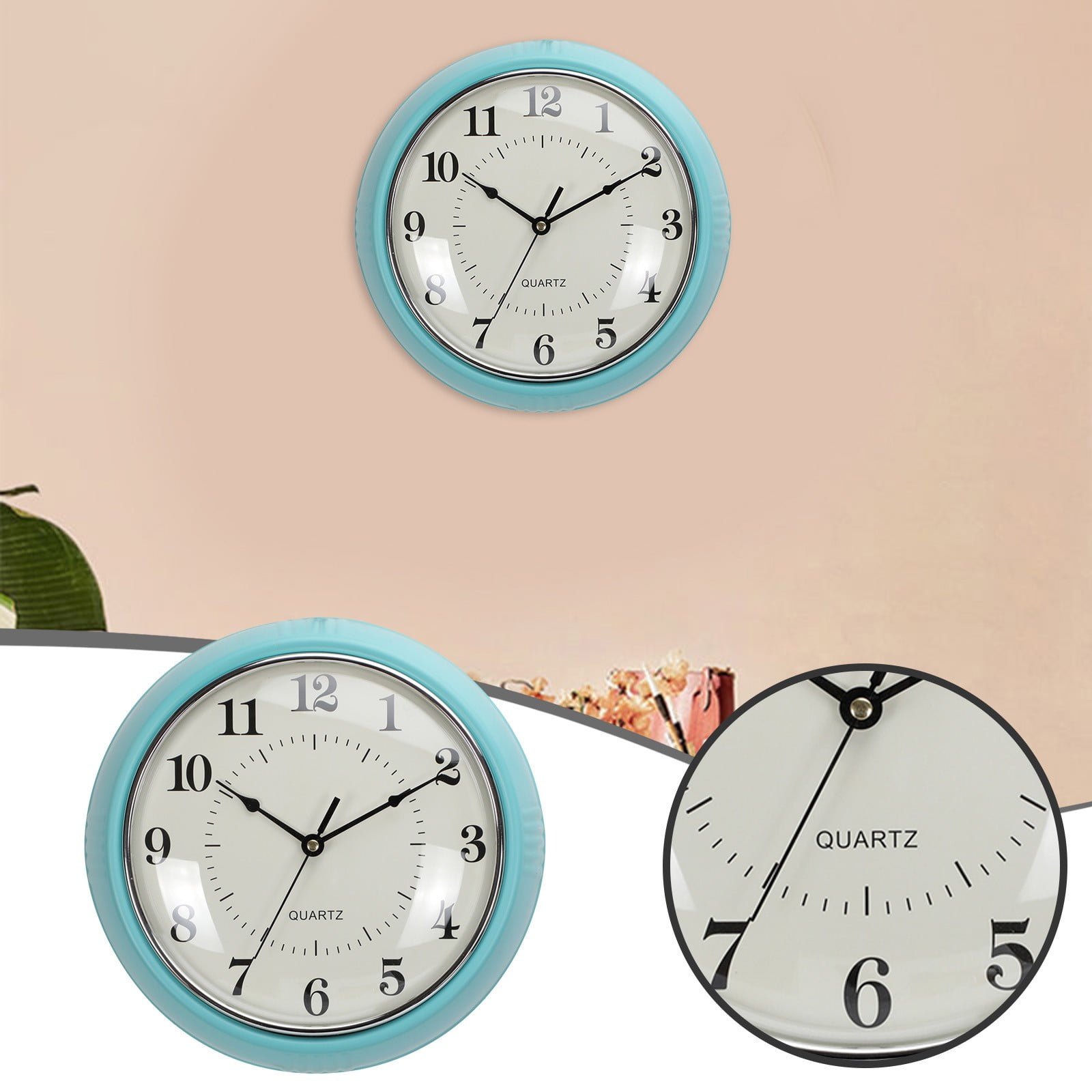 Wall Clock Instruments Retro Round Turquoise Metal Analog Alarm Blue ...
