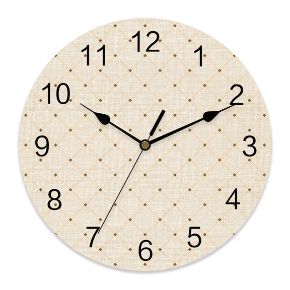Wall Clock Ivory Diamond Pattern Clocks PVC Silent Non-Ticking Battery Operated Decorative Geometric Plaid Lines Round Clock for Home Living Room Kitchen Bedroom Office School Wall Decor 10 Inch