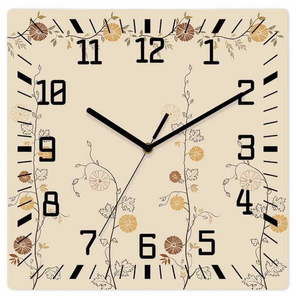 Wall Clock Japanese Style Flowers Operated Square Clocks Wooden Silent Non-Ticking Wallclock 12 Inch Branch Solid Color Beige Wood Wall Clock for Living Room Bedroom Office Shool Home Decor