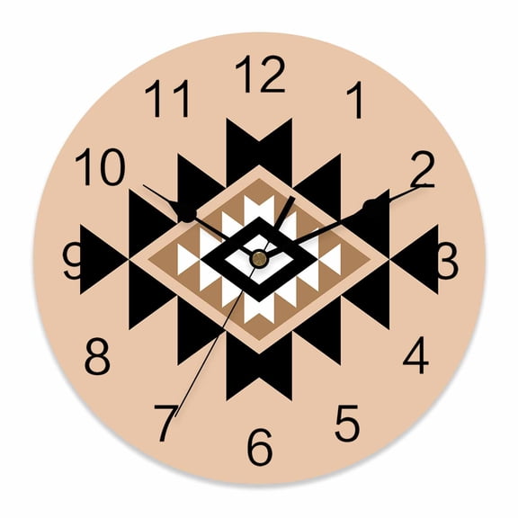 Wall Clock Khaki Aztec Clocks PVC Silent Non-Ticking Battery Operated Decorative Boho Western Tribal Pattern Round Clock for Home Living Room Kitchen Bedroom Office School Wall Decor 10 Inch