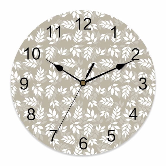 Wall Clock Khaki Leaves Clocks PVC Silent Non-Ticking Battery Operated Decorative Spring Leaf Plant Round Clock for Home Living Room Kitchen Bedroom Office School Wall Decor 10 Inch
