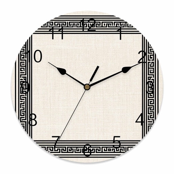 Wall Clock Khaki Linen Key Design Clocks PVC Silent Non-Ticking Battery Operated Decorative Geometric Back Print Round Clock for Home Living Room Kitchen Bedroom Office School Wall Decor 10 Inch
