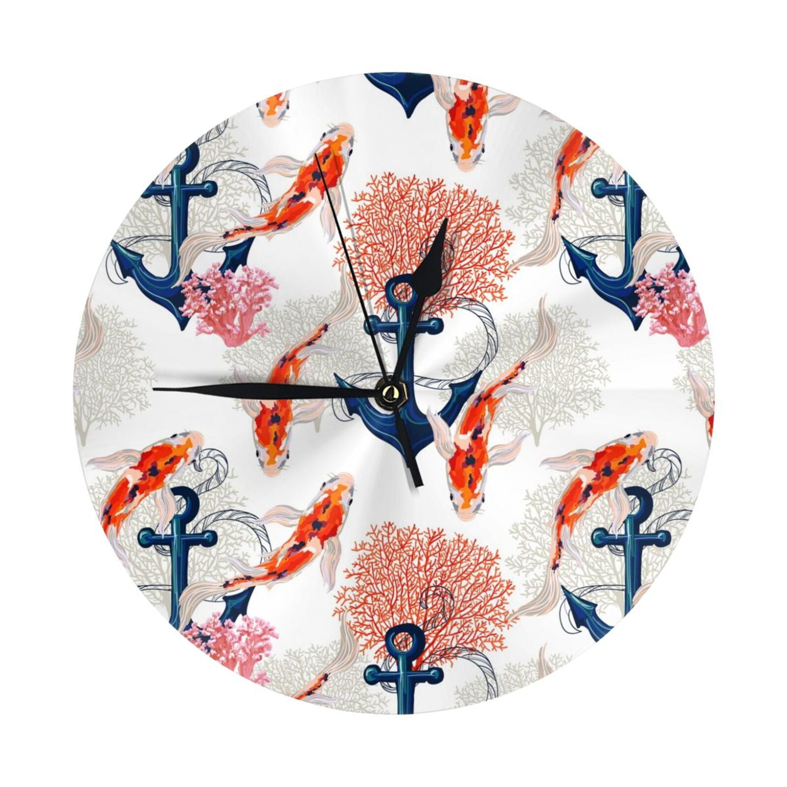 Wall Clock, Koi Fish And Corals Wall Clocks Battery Operated Silent ...