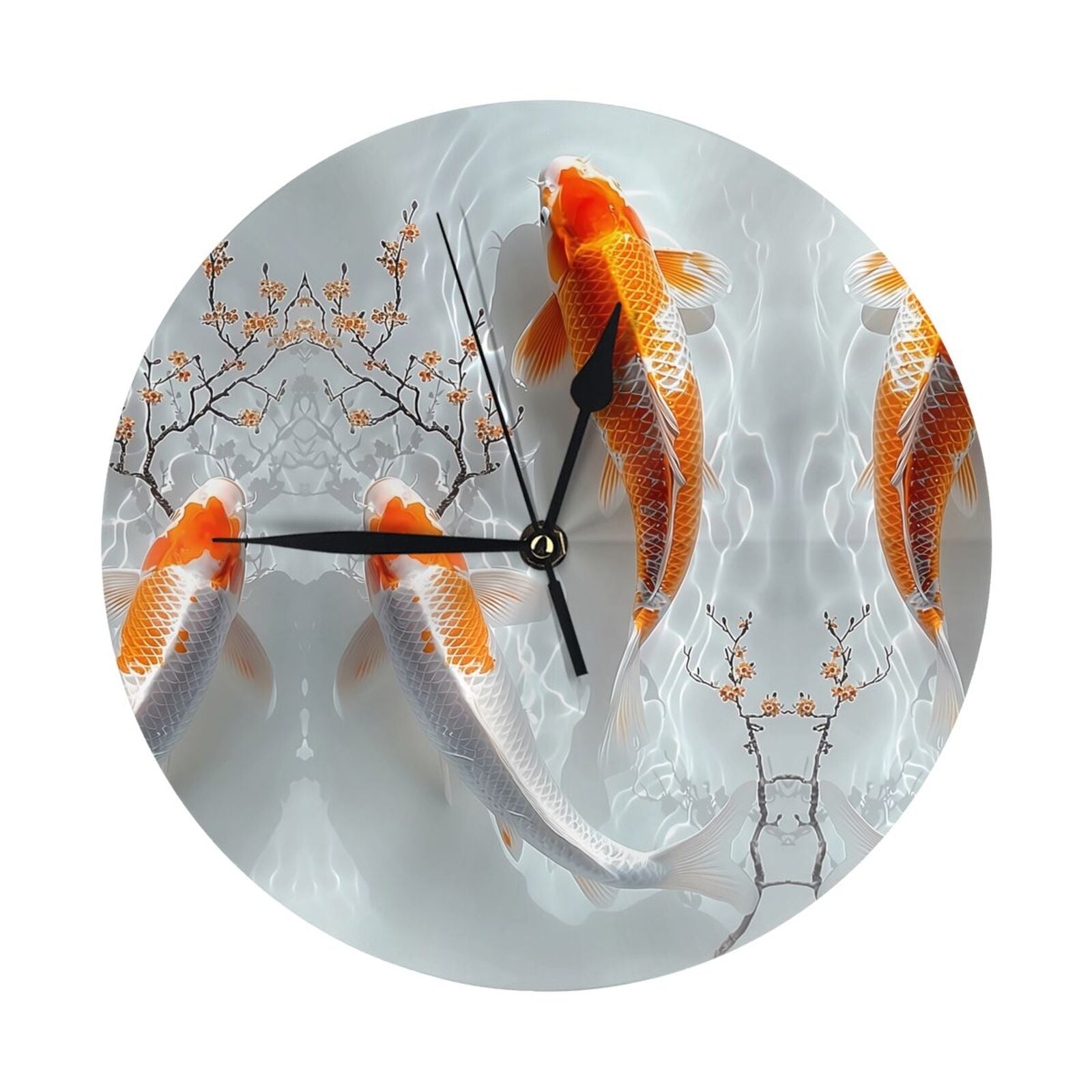 Wall Clock, Koi Fish Water Wall Clocks Battery Operated Silent Kitchen ...