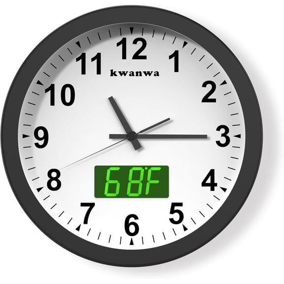 Wall Clock, with LED Digital Display, Silent Non Ticking 12 Inch Quality Quartz Battery Operated, Round Analog Wall Clock, Easy to Read Home/Office/Kitchen/Classroom/School