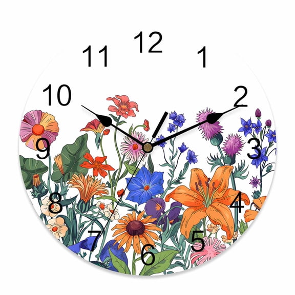 Wall Clock Lavender Flower Clocks PVC Silent Non-Ticking Battery Operated Decorative Colorful Flower Plant Round Clock for Home Living Room Kitchen Bedroom Office School Wall Decor 10 Inch