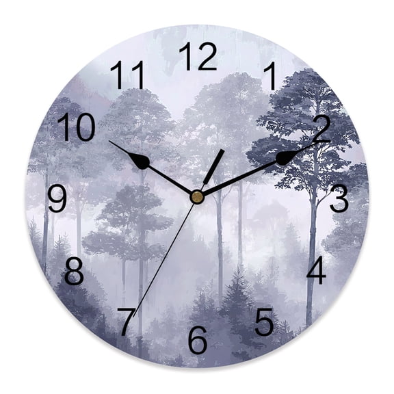 Wall Clock Lavender Pine Tree Clocks PVC Silent Non-Ticking Battery Operated Decorative Misty Forest Nature Round Clock for Home Living Room Kitchen Bedroom Office School Wall Decor 10 Inch