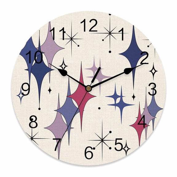 Wall Clock Lavender Purple Pink Diamond Clocks PVC Silent Non-Ticking Battery Operated Decorative Modern Geometric Mid Century Linen Round Clock for Home Living Room Bedroom Wall Decor 10 Inch