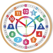 Wall Clock for Learning - Teaching Time Wall Clocks Silent Non Ticking Operated- Analog Colorful Clock Decorative for Room,Classroom,School, School,playroom 8 Inch