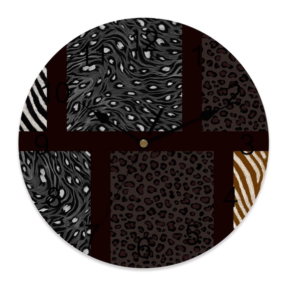 Wall Clock Leopard Zebra Print Clocks PVC Silent Non-Ticking Battery Operated Decorative Animal Fur Stripes Round Clock for Home Living Room Kitchen Bedroom Office School Wall Decor 10 Inch