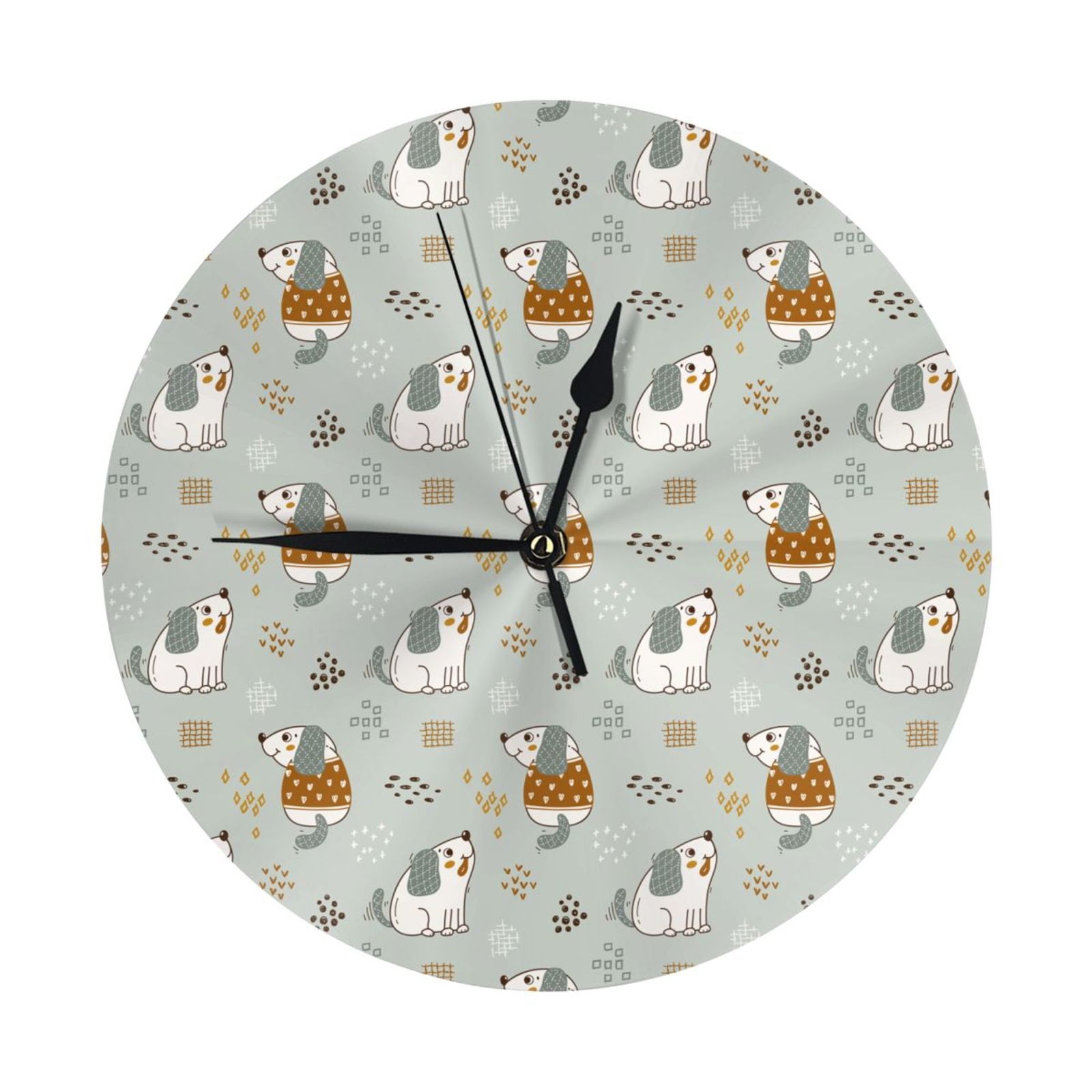 Wall Clock, Little Puppies Wall Clocks Battery Operated Silent Kitchen ...