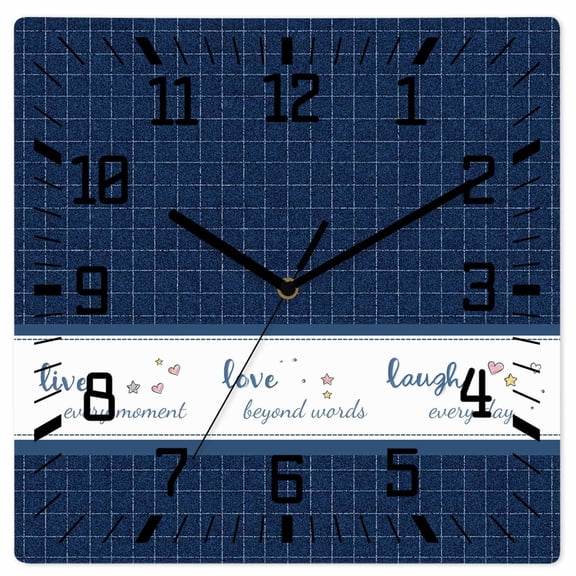 Wall Clock Live Love Laugh Operated Square Clocks Wooden Silent Non-Ticking Wallclock 10 Inch Blue Check Buffalo Plaid Wood Wall Clock for Living Room Bedroom Office Shool Home Decor